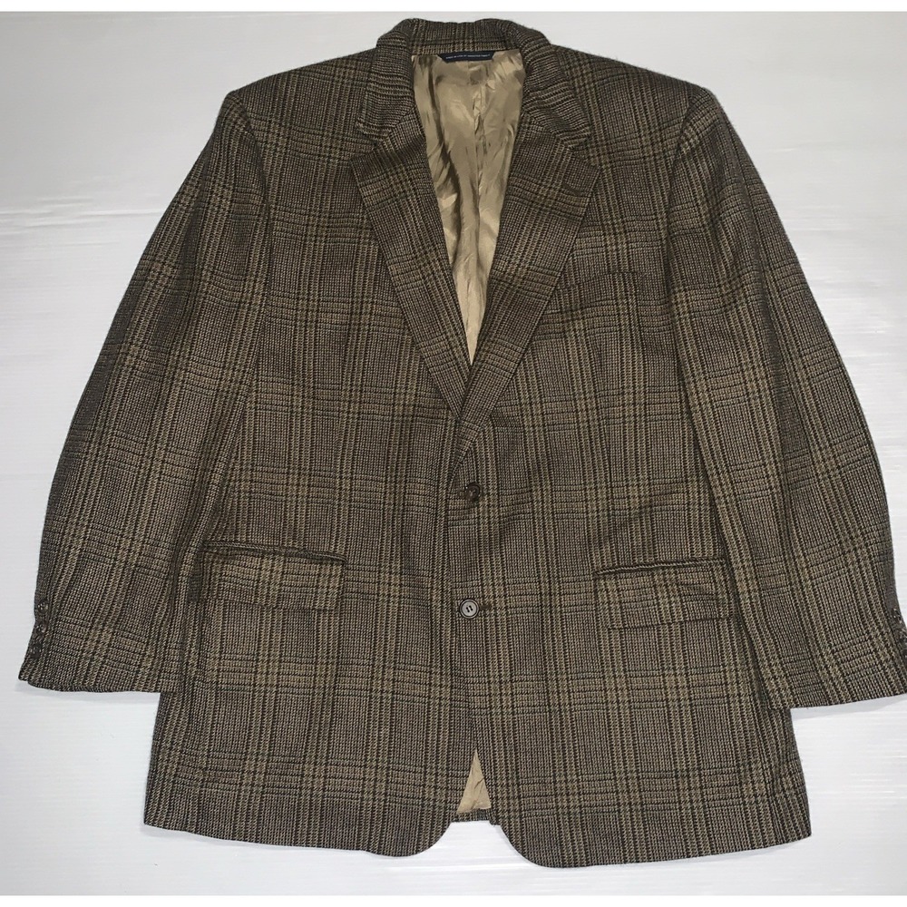 Vintage Brooks Brothers Lambswool Cashmere Blazer Mens 44R Brown Glen Plaid USA